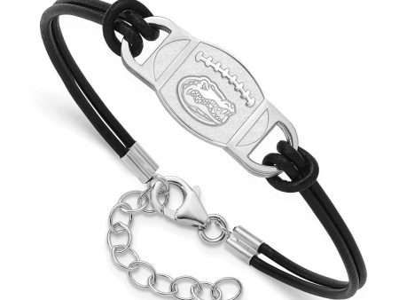 Sterling Silver Rhodium Plated U of Florida Leather Bracelet, 7 Inch For Sale