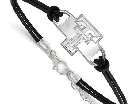 Sterling Silver Texas Tech Univ. Small Leather Bracelet, 7 Inch Hot on Sale