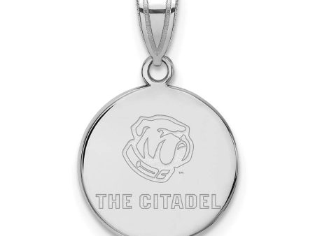 10K White Gold The Citadel Medium Bulldogs Disc Pendant Hot on Sale