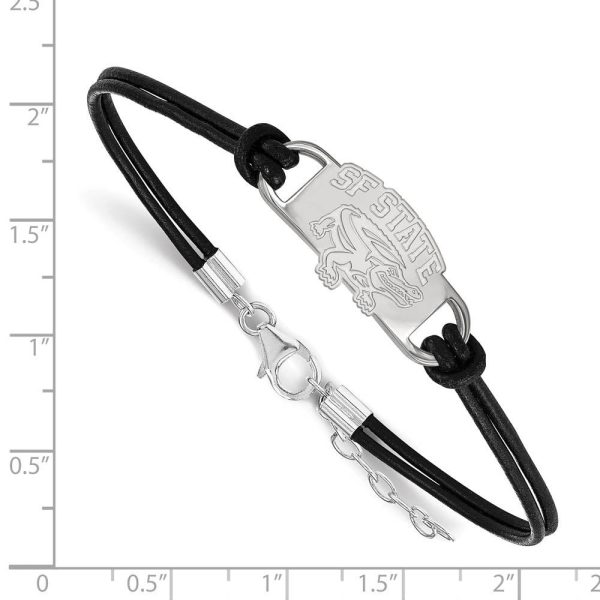 Sterling Silver Rhodium Plated SF State Adj Leather Bracelet, 7 Inch Sale