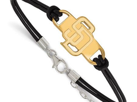 14K Yellow Gold Plated S.S. MLB San Diego Padres Leather Bracelet 7 In Online Sale