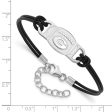 Sterling Silver Rhodium Plated U of Georgia Leather Adj Bracelet, 7 In Online Sale