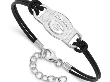 Sterling Silver Rhodium Plated U of Georgia Leather Adj Bracelet, 7 In Online Sale