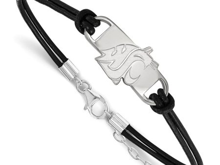 Sterling Silver Washington State Small Leather Bracelet, 7 Inch Hot on Sale