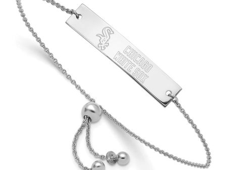 Sterling Silver Rh-Plated MLB Chicago White Sox Bar Adj Bracelet, 9 In Online Hot Sale