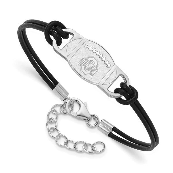 Sterling Silver Rhodium Plated Ohio State Leather Bracelet, 7 Inch Hot on Sale