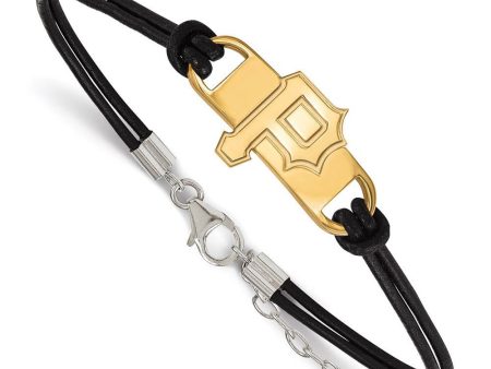 14K Yellow Gold Plated S.S. MLB Pitts. Pirates Leather Bracelet, 7 In Cheap