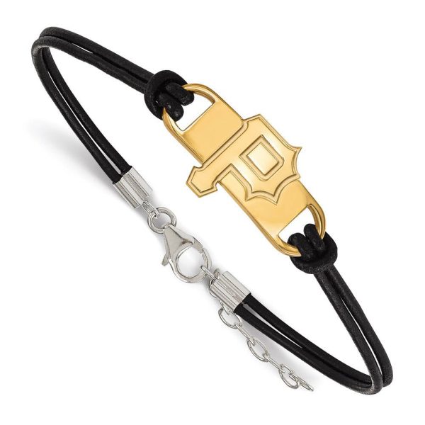 14K Yellow Gold Plated S.S. MLB Pitts. Pirates Leather Bracelet, 7 In Cheap