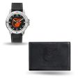 MLB Mens Baltimore Orioles Black Leather Watch Wallet Set For Sale