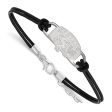 Sterling Silver Rhodium Plated SF State Adj Leather Bracelet, 7 Inch Sale