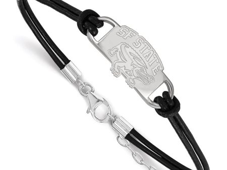 Sterling Silver Rhodium Plated SF State Adj Leather Bracelet, 7 Inch Sale