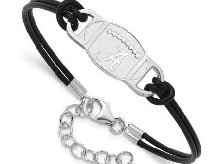 Sterling Silver Rhodium Plated U of Alabama Leather Adj Bracelet, 7 In Fashion