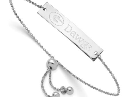 Sterling Silver Rhodium Plated U of Georgia Bar Adj Bracelet, 9 Inch Fashion