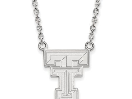 10k White Gold Texas Tech U Large  TT  Pendant Necklace For Cheap