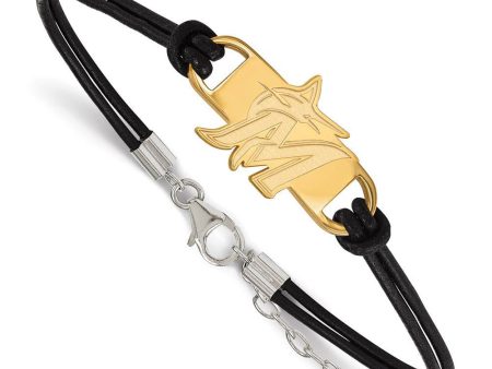 14K Yellow Gold Plated S.S. MLB Miami Marlins Leather Bracelet, 7 In Online