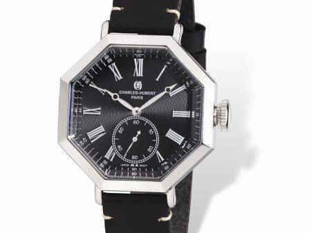 Charles Hubert Mens Black Leather Band Octagonal Watch For Discount