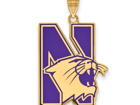 14k Gold Plated Silver Northwestern U. XL Enamel Pendant Discount