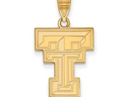 14k Gold Plated Silver Texas Tech U. Large  TT  Pendant Discount