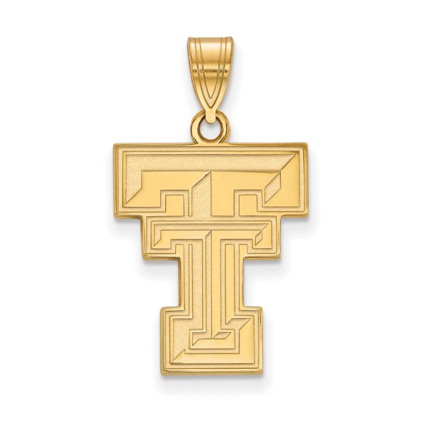 14k Gold Plated Silver Texas Tech U. Large  TT  Pendant Discount