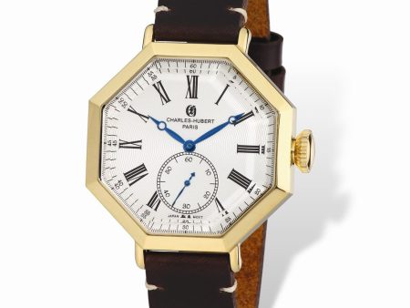 Charles Hubert Mens IP-plated Leather Band Octagonal Watch Fashion