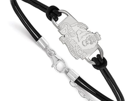 Sterling Silver Rhodium Plated Old Dominion U. Leather Bracelet, 7 In For Sale