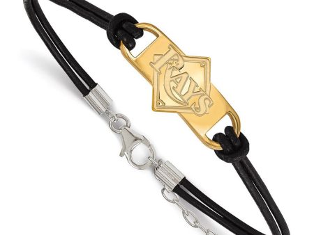 14K Yellow Gold Plated S.S. MLB Tampa Bay Rays Leather Bracelet, 7 In Online Hot Sale