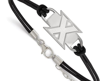 Sterling Silver Rhodium Plated Xavier Univ Leather Bracelet, 7 In For Sale