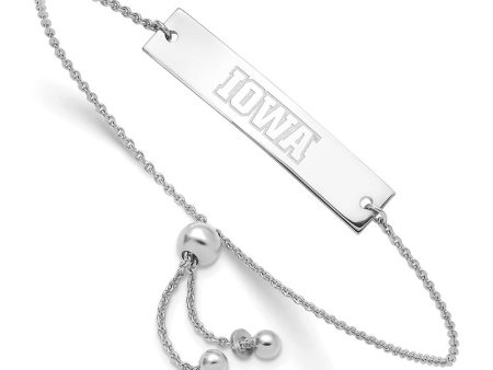 Sterling Silver Rhodium Plated U of Iowa Bar Adj Bracelet, 9 Inch For Discount