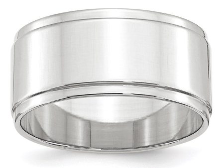 10mm 14K White or Yellow Gold Flat Ridged Edge Standard Fit Band For Discount