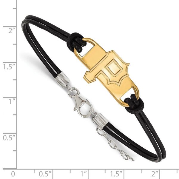 14K Yellow Gold Plated S.S. MLB Pitts. Pirates Leather Bracelet, 7 In Cheap