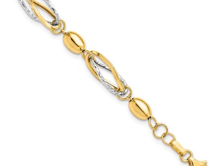 14k Two Tone Gold, Italian 7mm Link Chain Bracelet, 7 Inch Fashion