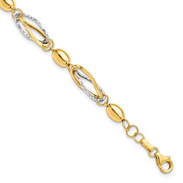 14k Two Tone Gold, Italian 7mm Link Chain Bracelet, 7 Inch Fashion